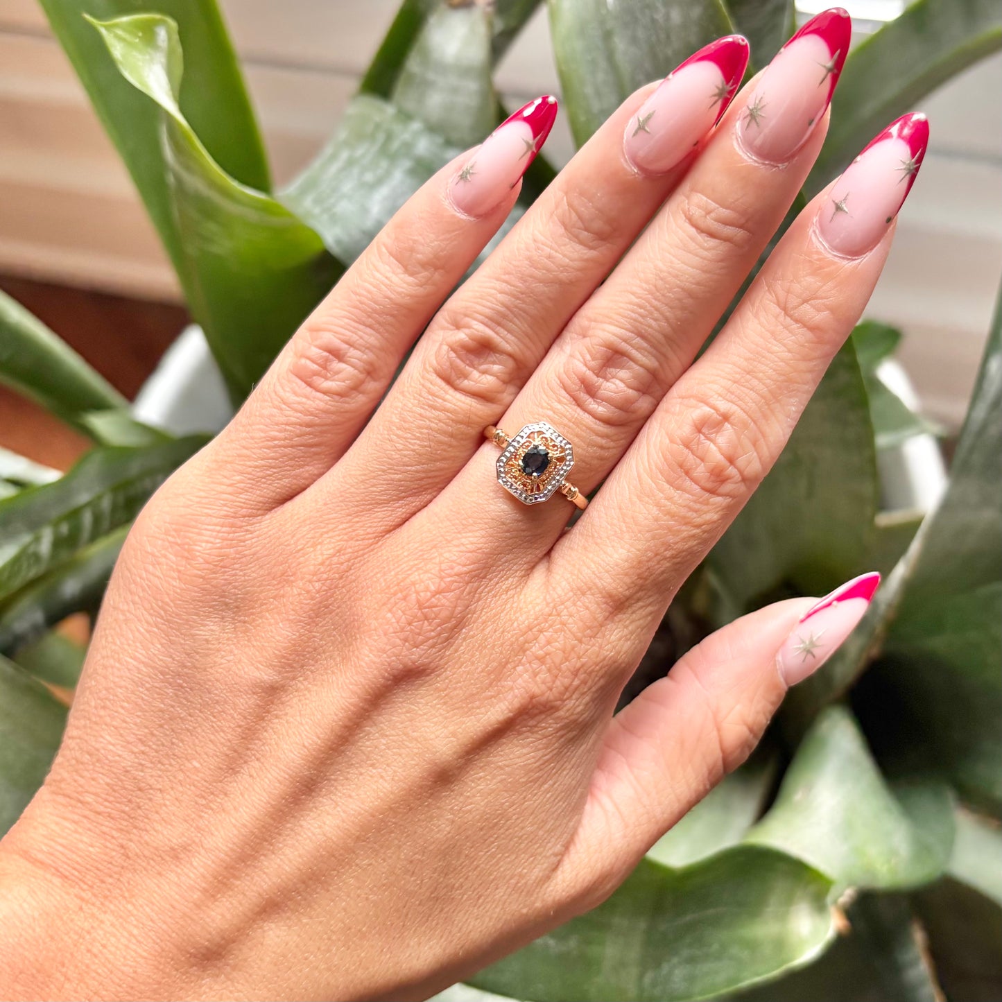 Bague Vintage Art Nouveau - Or Jaune 750 & Saphir