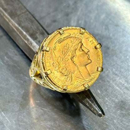 Bague Pièce - Or Jaune 750 & Pièce Or 20 Francs Marianne Coq