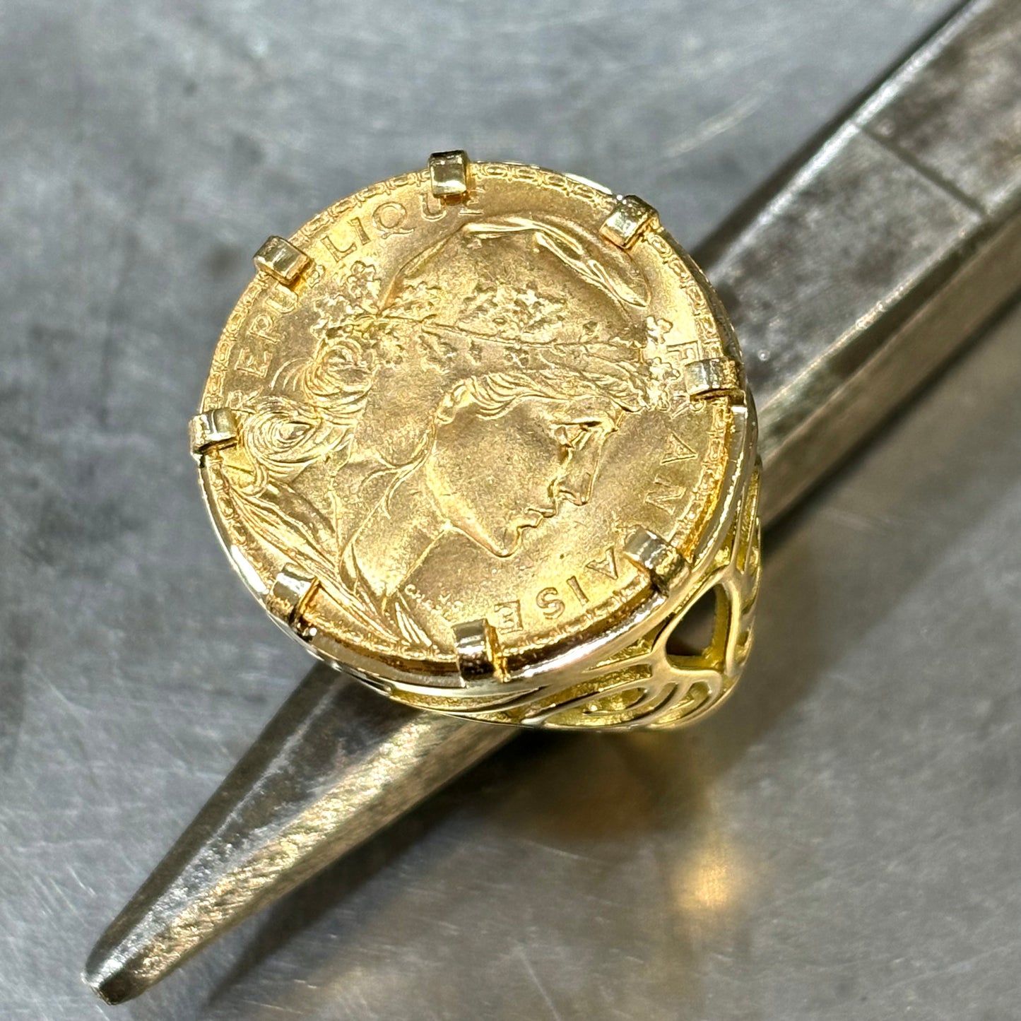 Bague Pièce - Or Jaune 750 & Pièce Or 20 Francs Marianne Coq