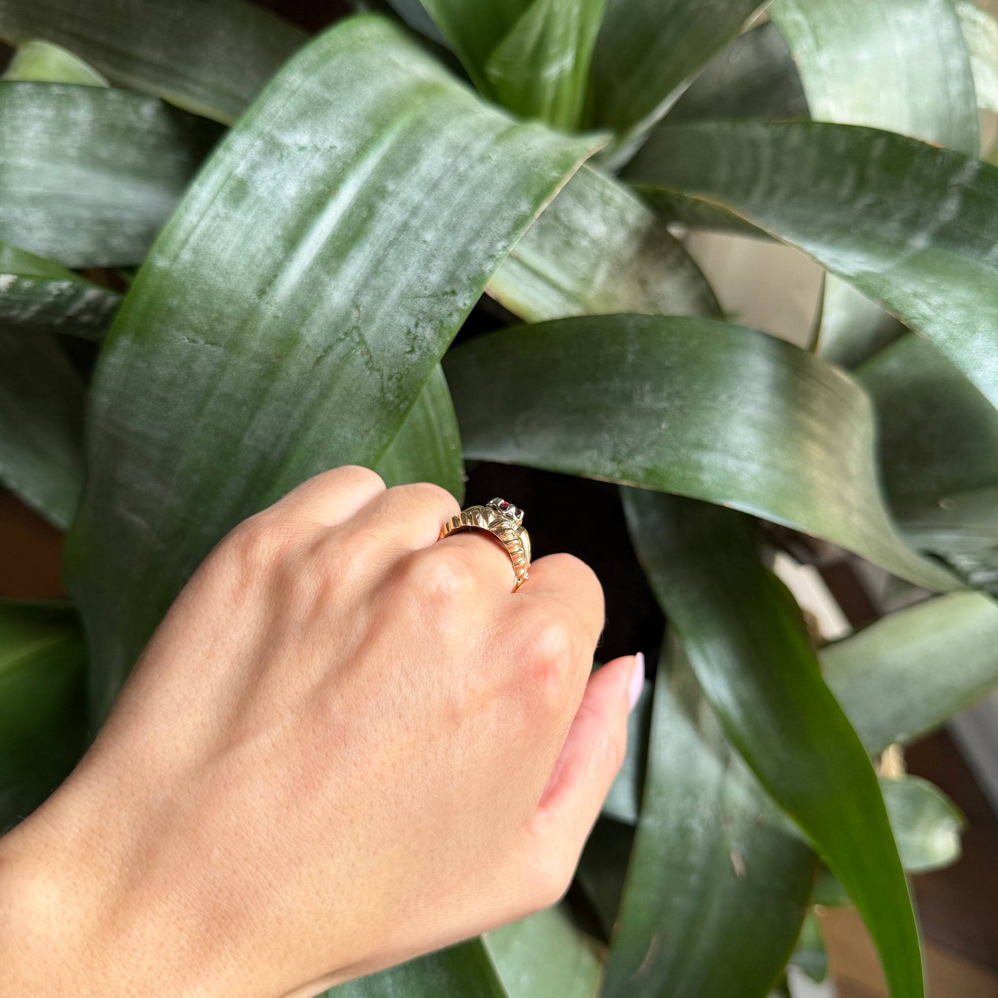 Bague Vintage Godrons - Or Jaune 750 & Grenat