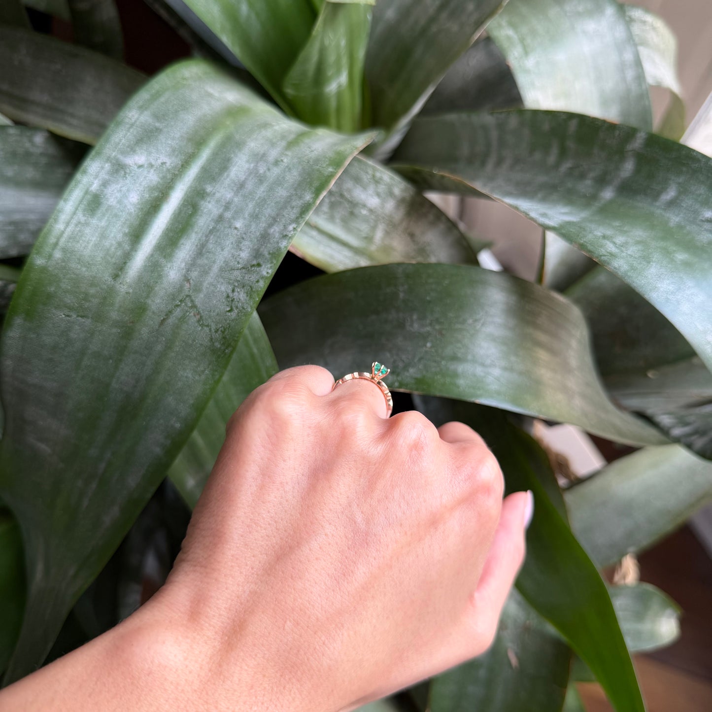Bague Solitaire - Or Rose 750 Émeraude & Diamants