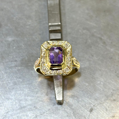 Bague Vintage - Or Jaune 750 Améthyste & Diamants