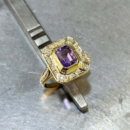 Bague Vintage - Or Jaune 750 Améthyste & Diamants