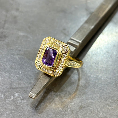 Bague Vintage - Or Jaune 750 Améthyste & Diamants