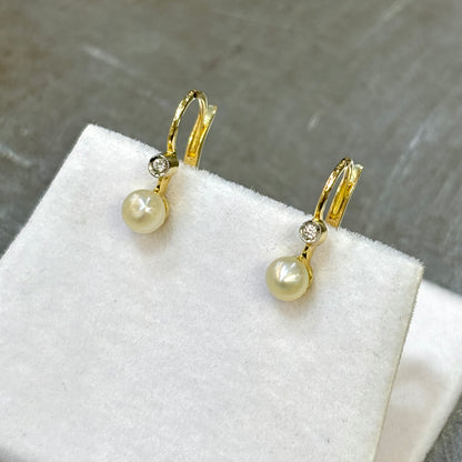 Boucles D'oreilles Vintage - Or Jaune 750 Perles & Diamants