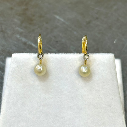 Boucles D'oreilles Vintage - Or Jaune 750 Perles & Diamants