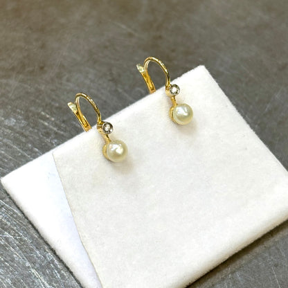 Boucles D'oreilles Vintage - Or Jaune 750 Perles & Diamants