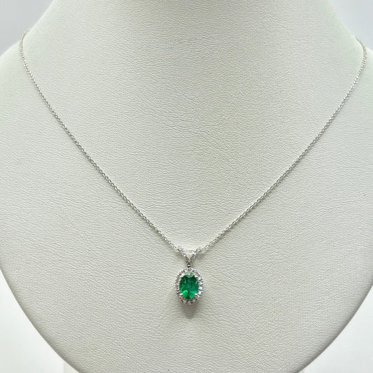 Collier Marguerite - Or Blanc 750 Émeraude & Diamants