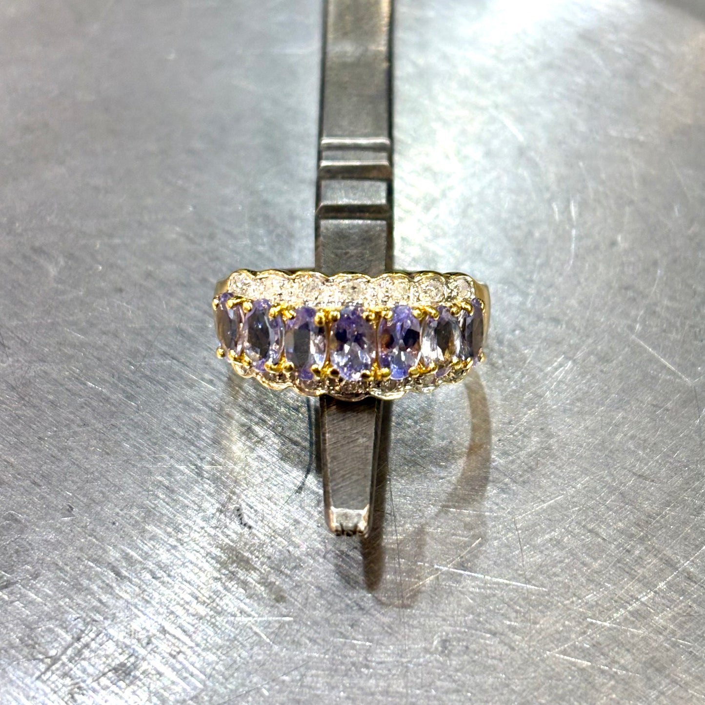 Bague Rivière - Or Jaune 750 Tanzanites & Diamants