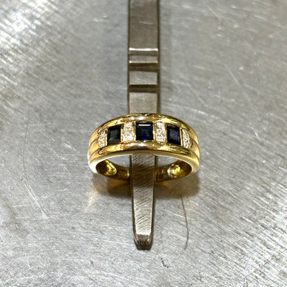 Bague Jonc - Or Jaune 750 Saphirs & Diamants