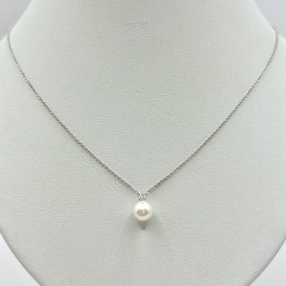 Collier Perle - Or Blanc 750 Diamant & Perle Naturelle