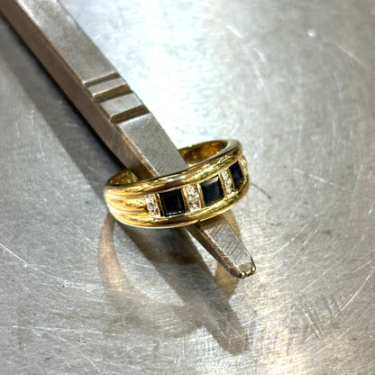 Bague Jonc - Or Jaune 750 Saphirs & Diamants