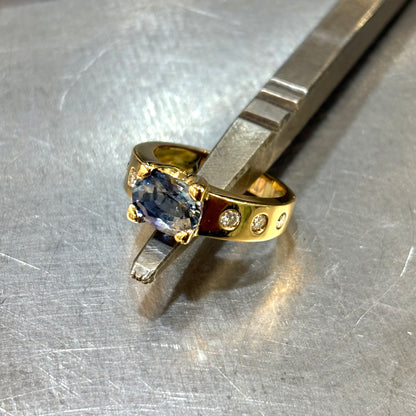 Bague Jonc - Or Jaune 750 Saphir & Diamants