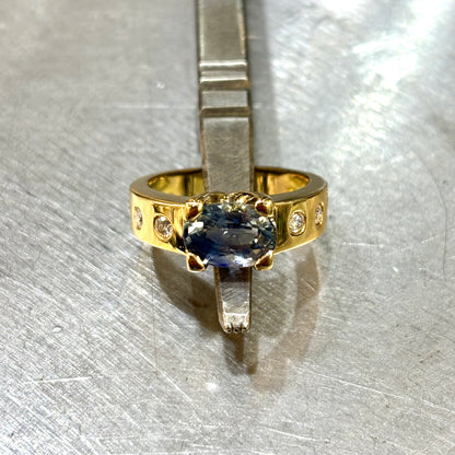 Bague Jonc - Or Jaune 750 Saphir & Diamants