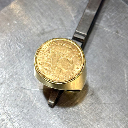 Bague Pièce - Or Jaune 750 & Pièce 10 Francs Marianne Coq