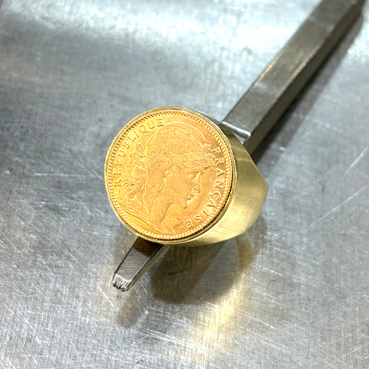 Bague Pièce - Or Jaune 750 & Pièce 10 Francs Marianne Coq