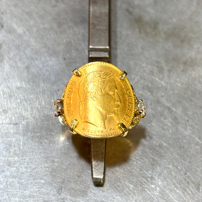 Bague Pièce - Or Jaune 750 & Pièce 10 Francs Napoléon & Diamants