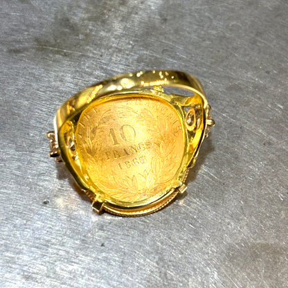 Bague Pièce - Or Jaune 750 & Pièce 10 Francs Napoléon & Diamants