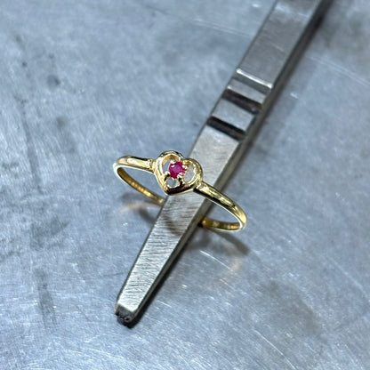 Bague Coeur - Or Jaune 750 & Rubis