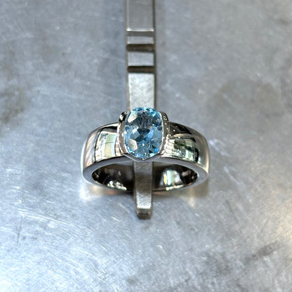 Bague Jonc - Or Blanc 750 Topaze & Diamant