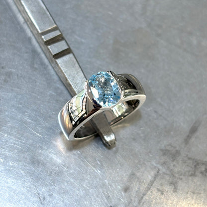 Bague Jonc - Or Blanc 750 Topaze & Diamant