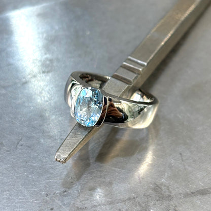 Bague Jonc - Or Blanc 750 Topaze & Diamant