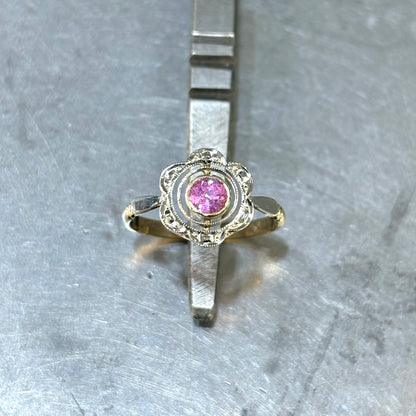 Bague Vintage Art Nouveau - Or Jaune/Blanc 750 & Saphir Rose