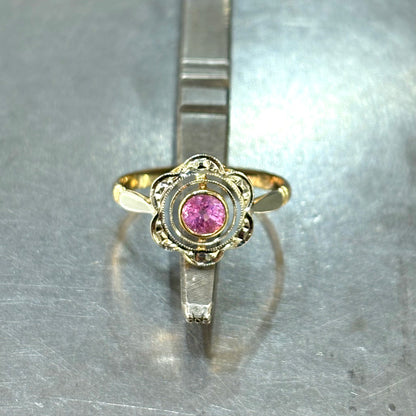 Bague Vintage Art Nouveau - Or Jaune/Blanc 750 & Saphir Rose