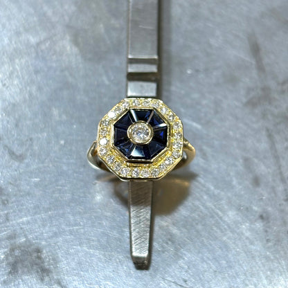 Bague Art Déco - Or Jaune 750 Saphirs & Diamants