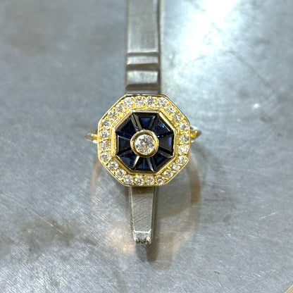 Bague Art Déco - Or Jaune 750 Saphirs & Diamants