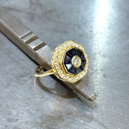Bague Art Déco - Or Jaune 750 Saphirs & Diamants