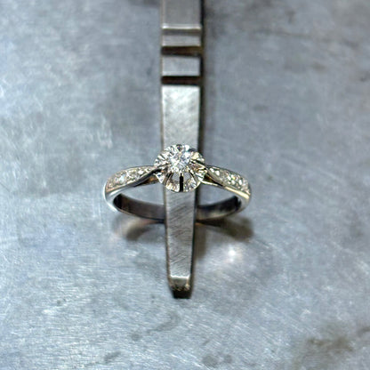Bague Solitaire Vintage - Or Blanc 750 & Diamants