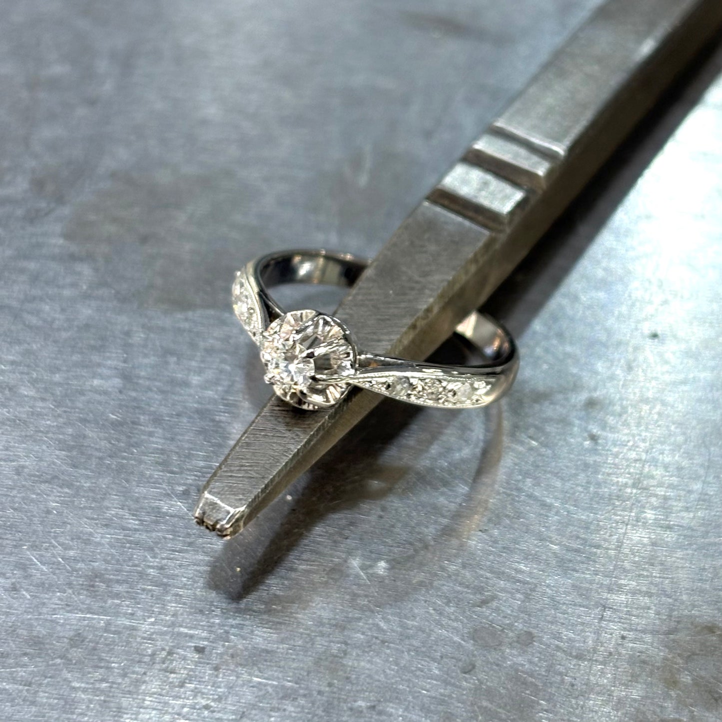 Bague Solitaire Vintage - Or Blanc 750 & Diamants