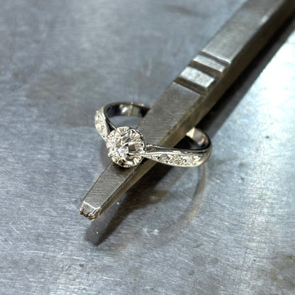 Bague Solitaire Vintage - Or Blanc 750 & Diamants