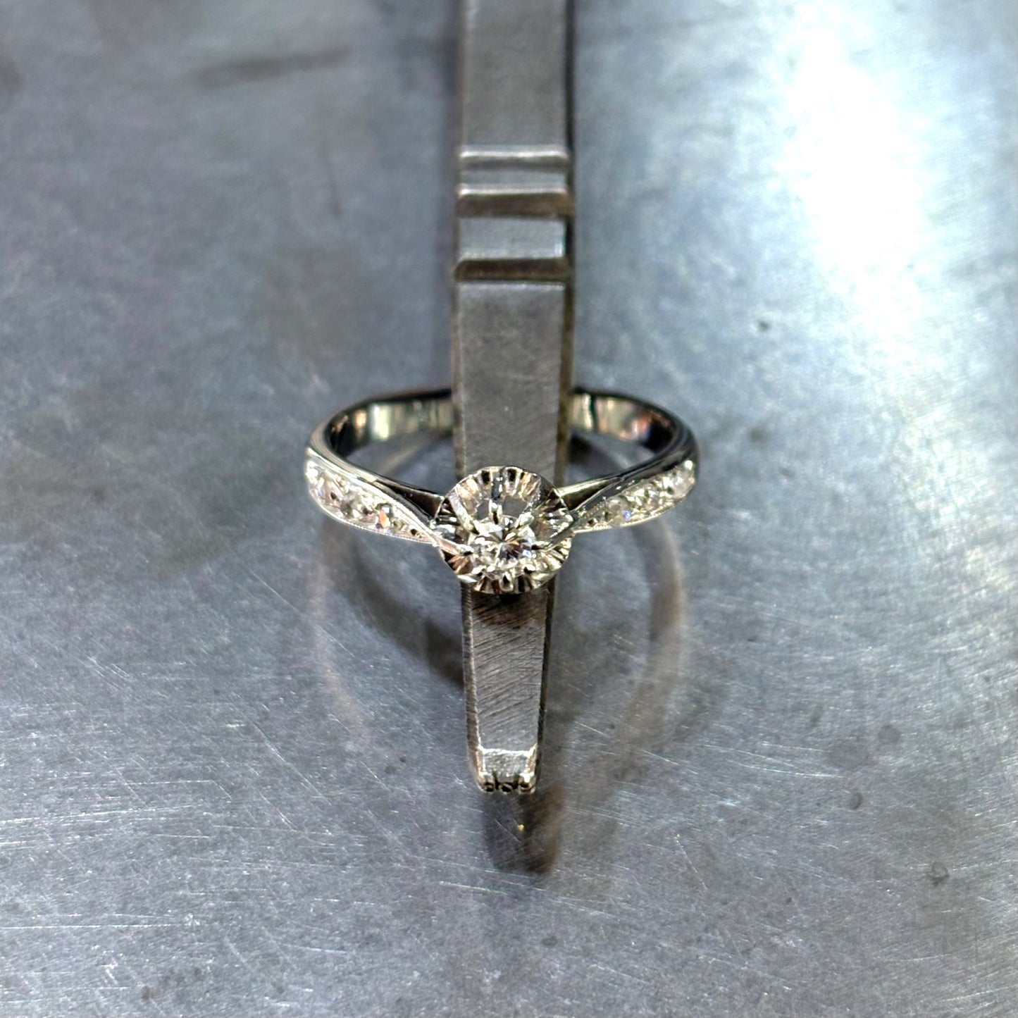 Bague Solitaire Vintage - Or Blanc 750 & Diamants