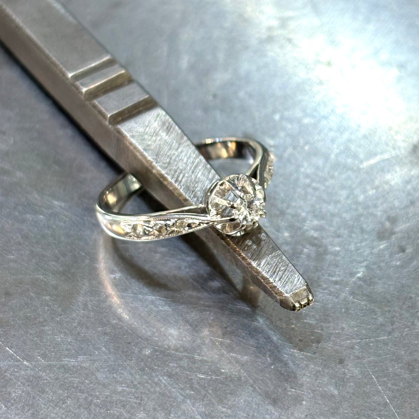 Bague Solitaire Vintage - Or Blanc 750 & Diamants