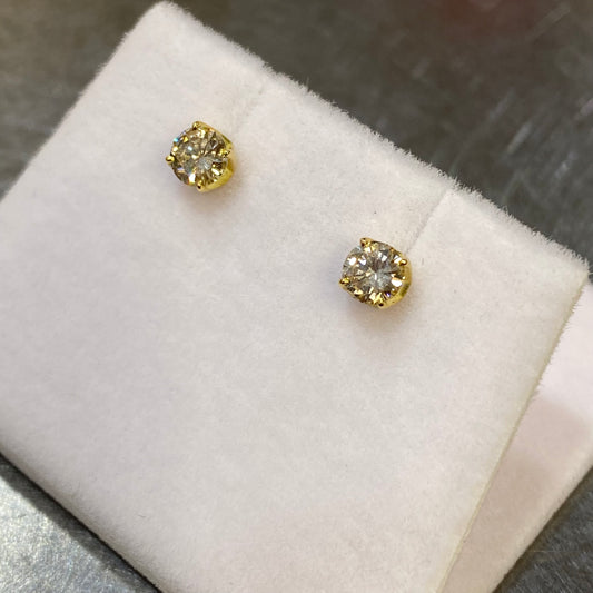 Boucles D'oreilles Puces Solitaire - Or Jaune 750 & Diamants