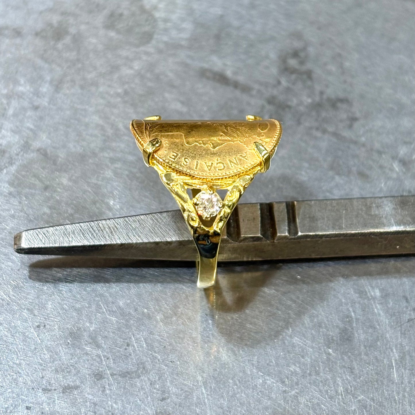 Bague Pièce - Or Jaune 750 & Pièce 10 Marianne Coq & Diamants