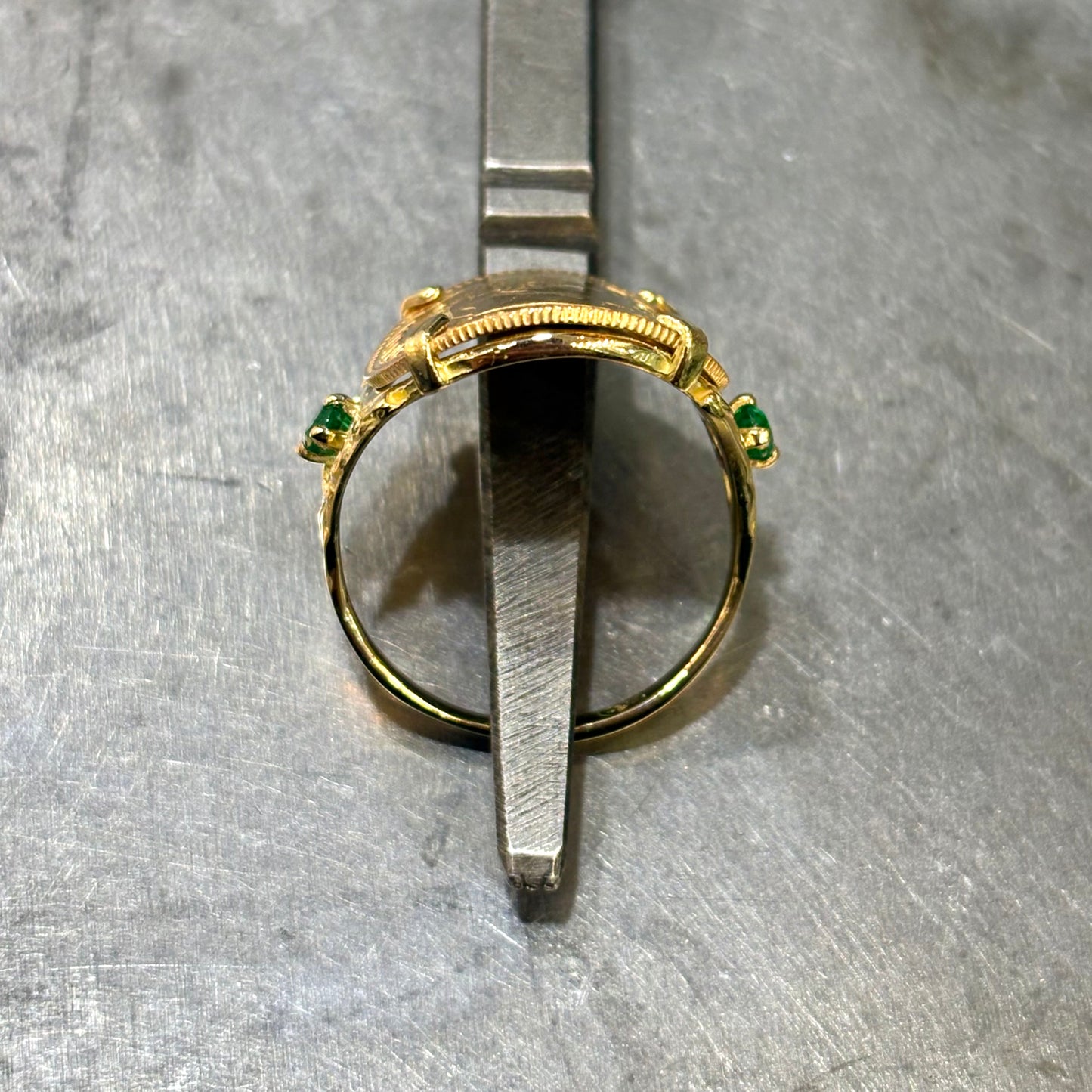 Bague Pièce - Or Jaune 750 & Pièce 10 Francs Napoléon & Émeraudes