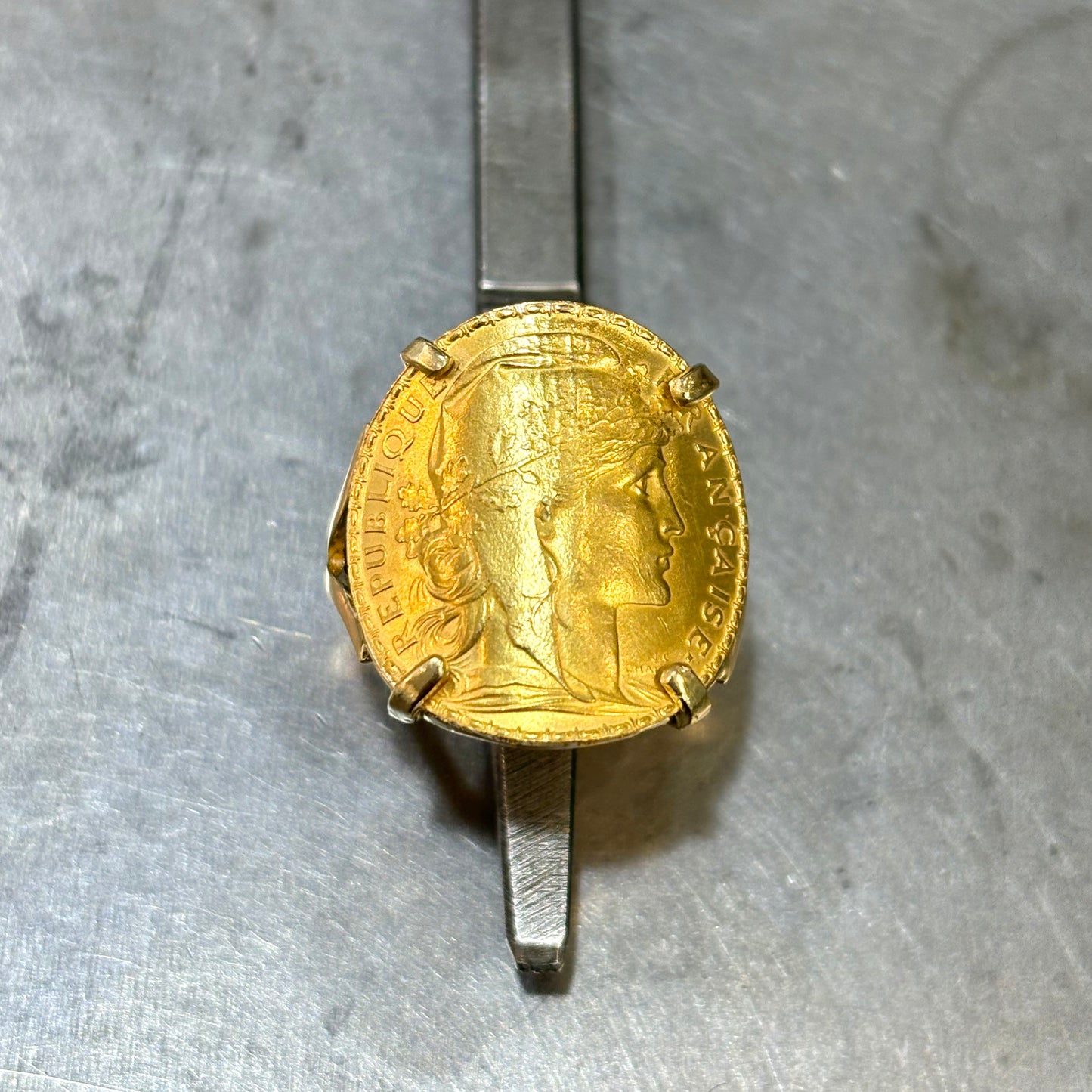 Bague Pièce - Or Jaune 750 & Pièce Or 20 Francs Marianne Coq