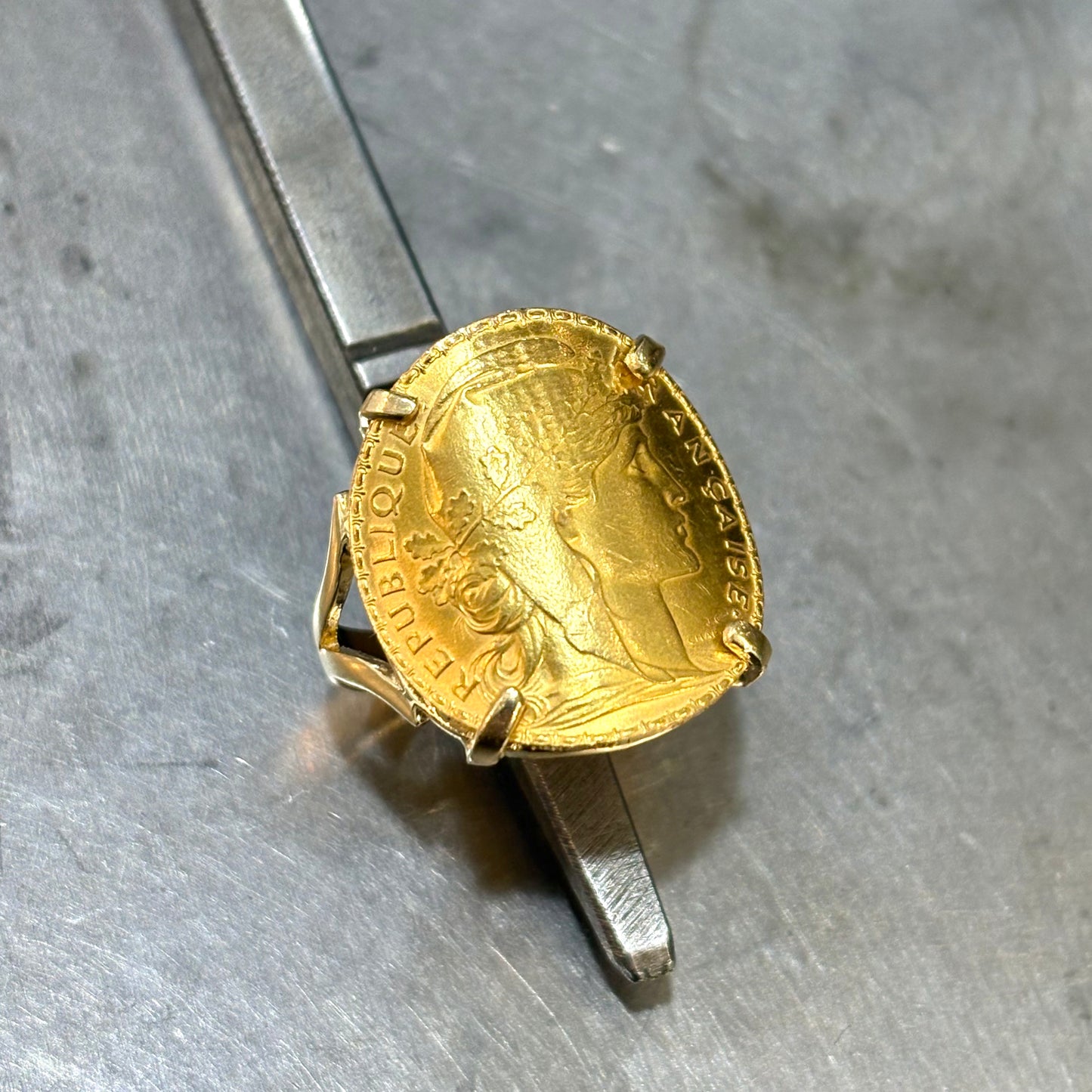 Bague Pièce - Or Jaune 750 & Pièce Or 20 Francs Marianne Coq