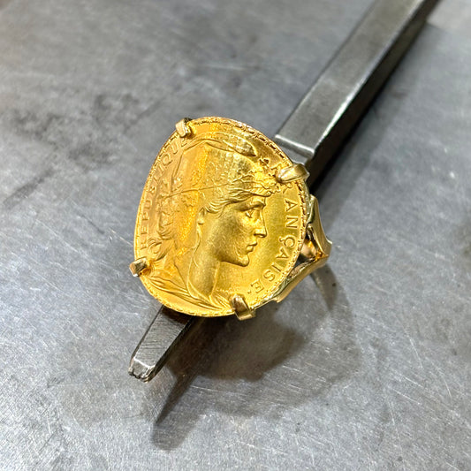 Bague Pièce - Or Jaune 750 & Pièce Or 20 Francs Marianne Coq