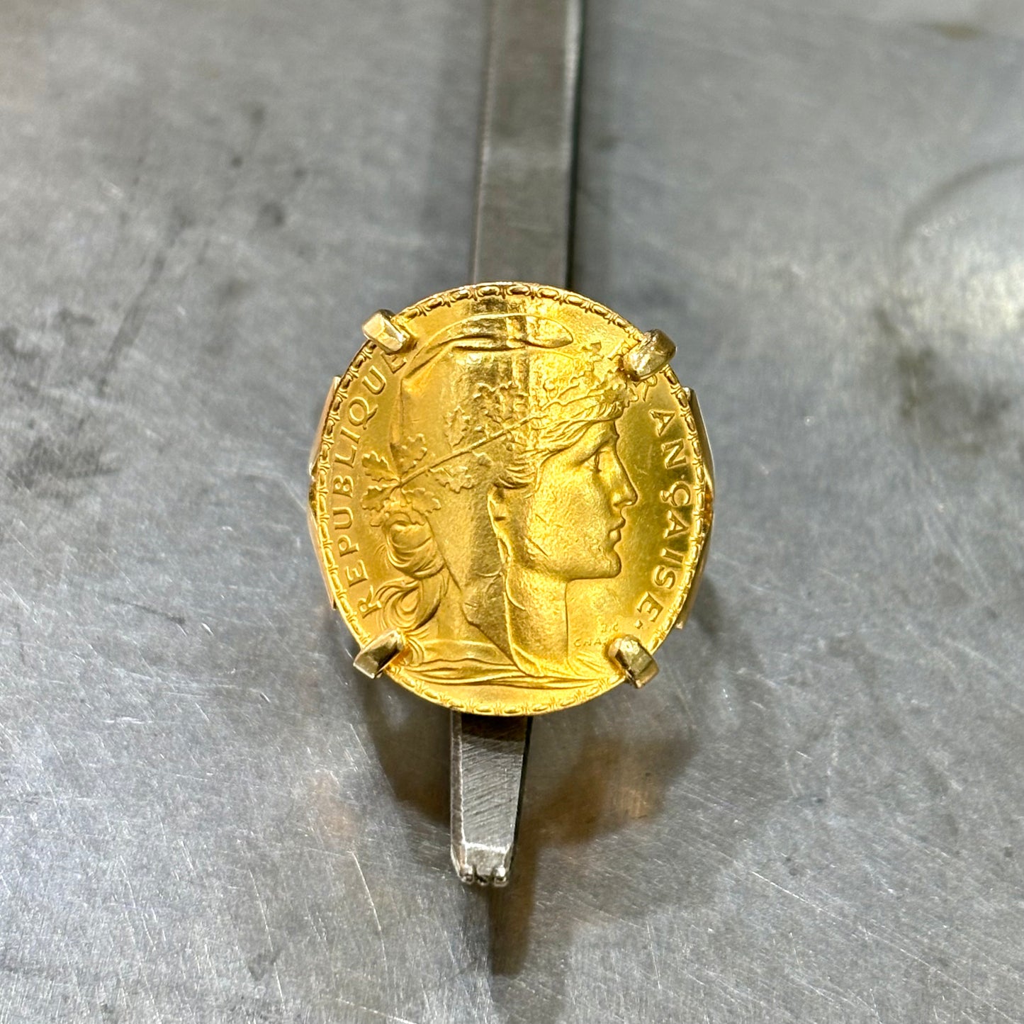 Bague Pièce - Or Jaune 750 & Pièce Or 20 Francs Marianne Coq