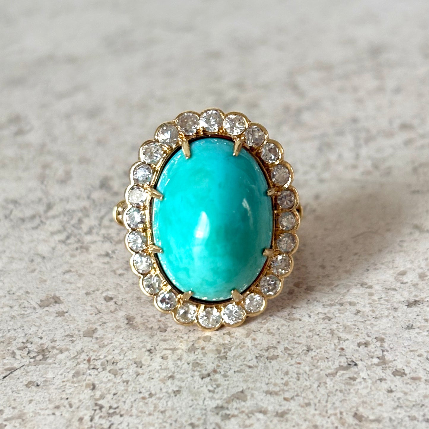 Bague Vintage Marguerite - Or Jaune 750 Turquoise & Diamants