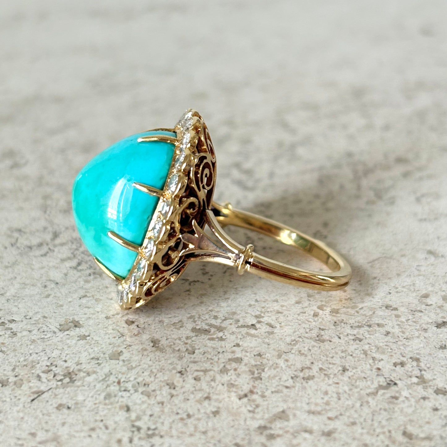 Bague Vintage Marguerite - Or Jaune 750 Turquoise & Diamants