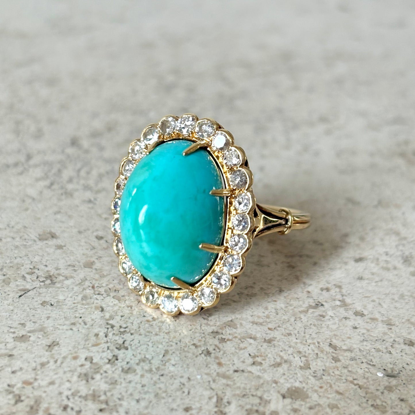 Bague Vintage Marguerite - Or Jaune 750 Turquoise & Diamants