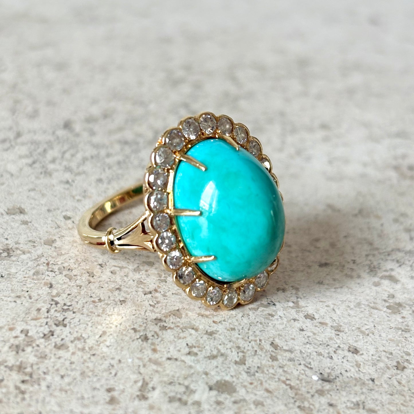Bague Vintage Marguerite - Or Jaune 750 Turquoise & Diamants