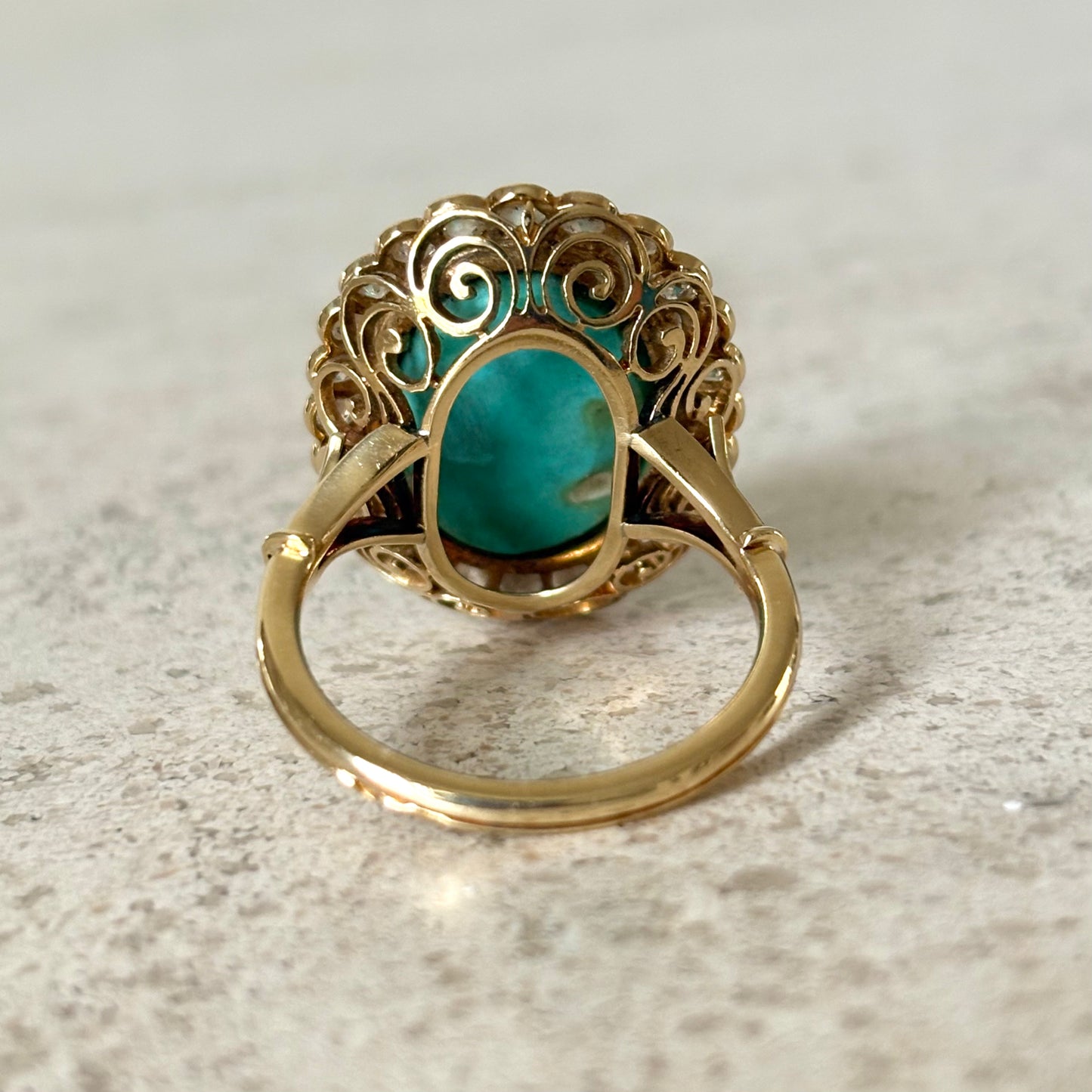 Bague Vintage Marguerite - Or Jaune 750 Turquoise & Diamants