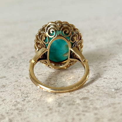 Bague Vintage Marguerite - Or Jaune 750 Turquoise & Diamants