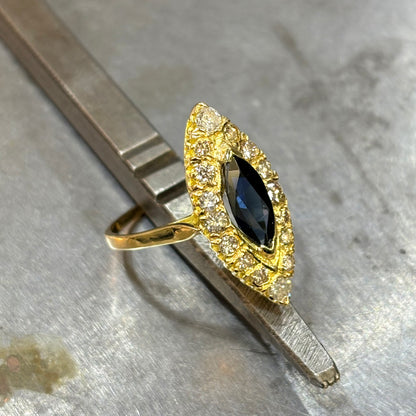 Bague Marquise Marguerite - Or Jaune 750 Saphir & Diamants